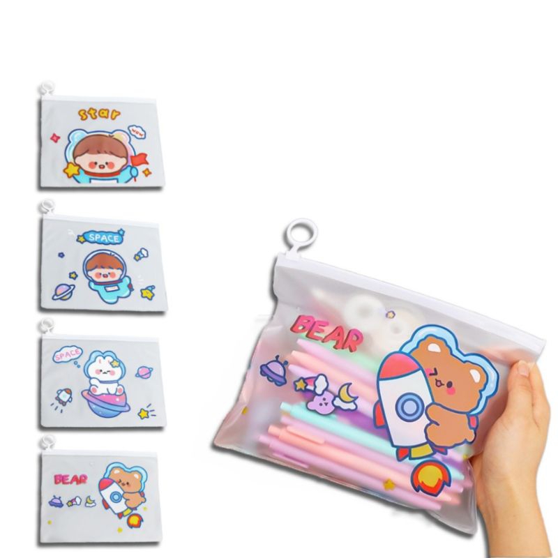 

TEMPAT PENSIL TRANSPARAN/TAS POUCH KOSMETIK TRANSPARAN/ZIPPER BAG CARTOON