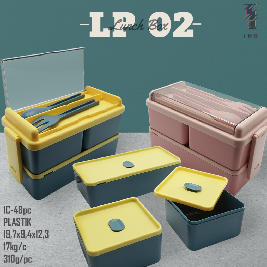 KKV Lunch Box Plastik Susun LP 02 Free Sendok, Garpu dan Stiker