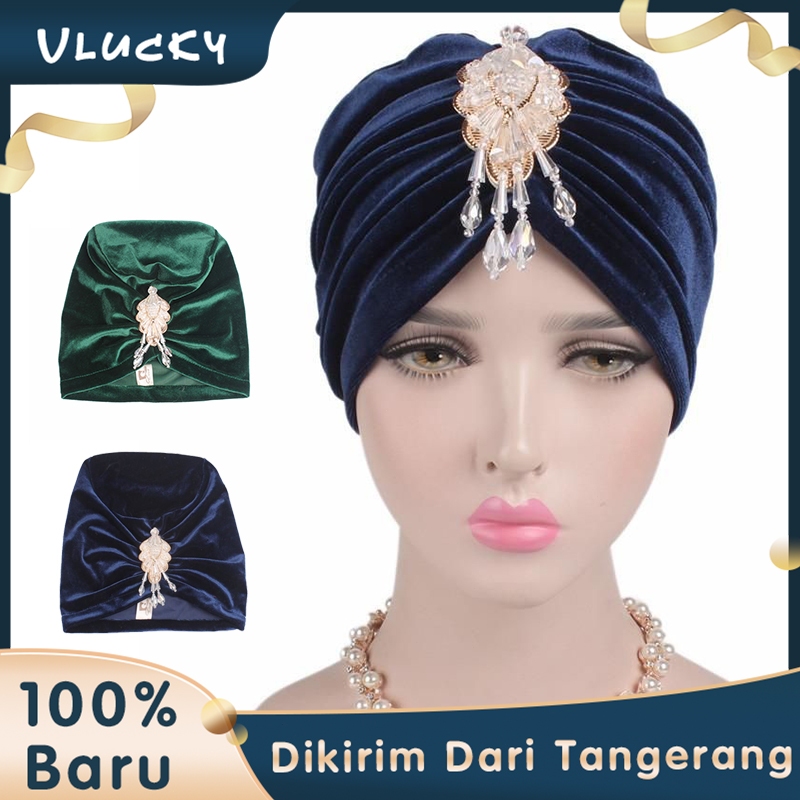 Turban Dewasa Turban Instan Beaded Turban Head Wrap Hat Dewasa Pesta