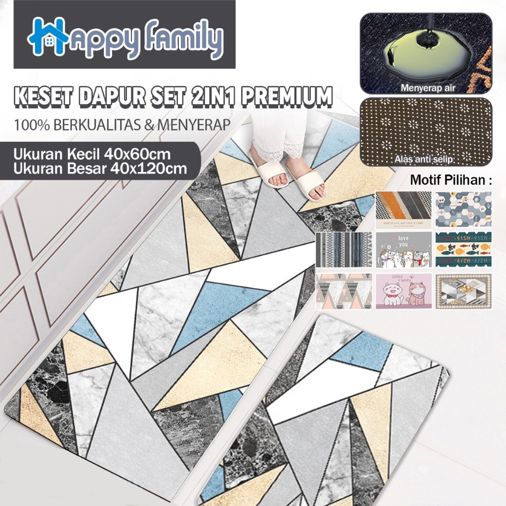 (HF) Kitchen Floor Mat Set Minimalis 2in1 Keset Dapur Keset AntiSlip Keset Lantai PREMIUM