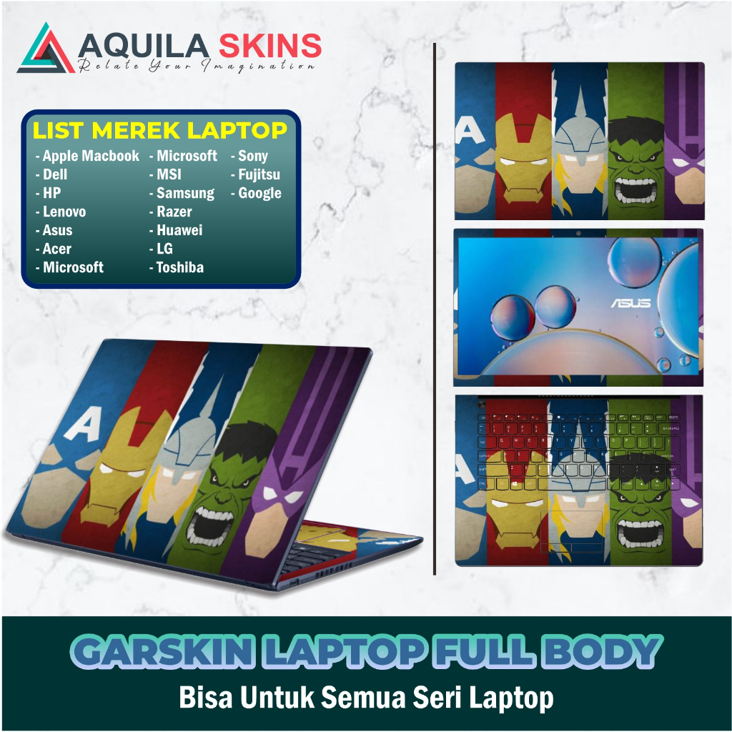 Pelindung Laptop & Skin Laptop Garskin Full Body ASUS/MACBOOK/MSI/TOSHIBA/ACER/HP/LENOVO-Custom