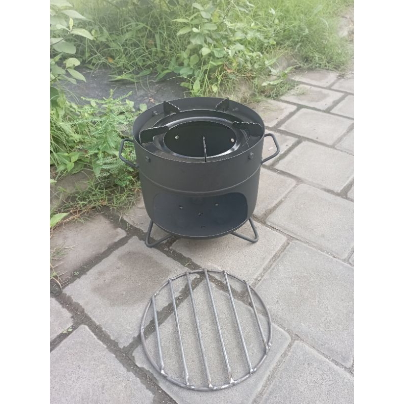 Kompor tungku kayu bakar serbaguna alat panggangan portabel bbq grill