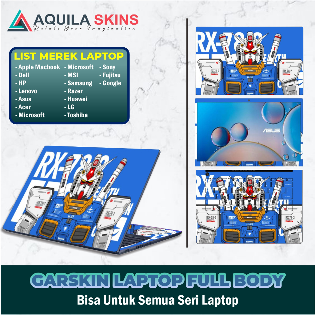 Pelindung Laptop & Skin Laptop Apple/Dell/HP/ Lenovo / Asus / MSI / Acer / Toshiba FULL BODY CUSTOM