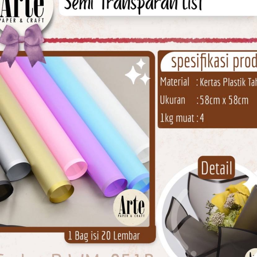 

Bonuskan 2 Lembar Semi Transparan List Kertas Buket Korea Bunga Cellophane Coloured Semi Flower Wrapping Paper Kado Arte Grosir Jakarta PWM51B