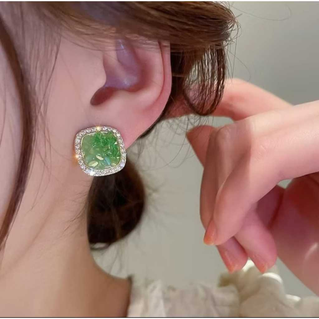 SHW - Anting Permata Hijau Persegi Anting NOVOR KRISTAL GREEN