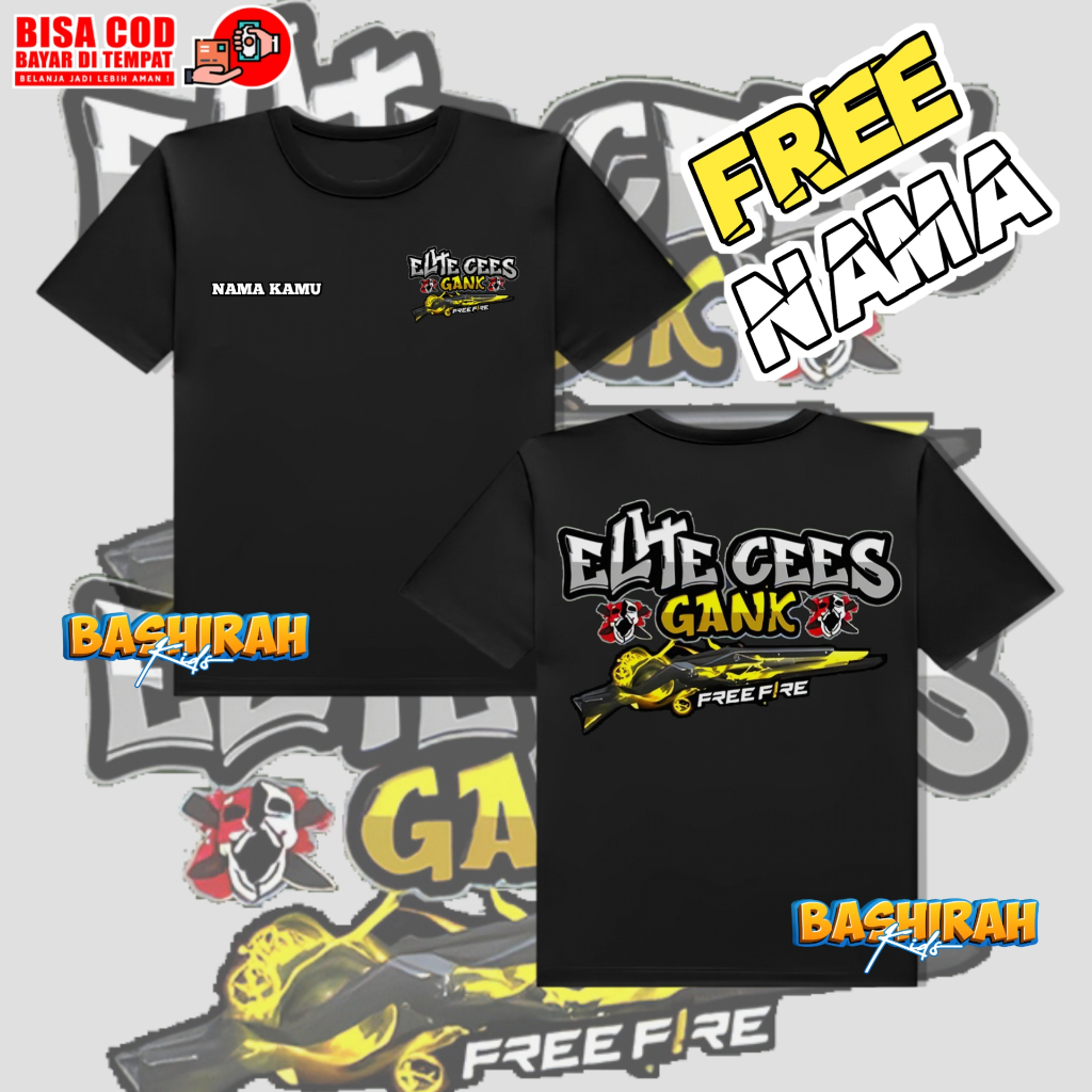 Kaos Anak Logo Elite Cees Gank Free Fireee Baju Anak FF Free Nama Tshirt Kaos Anak Laki Laki Perempu
