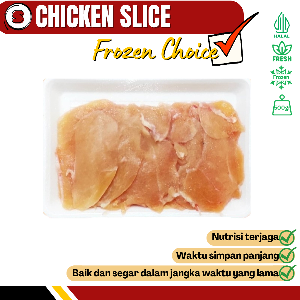 

Daging Ayam Slice / Chicken Slice / Ayam Fillet / Chicken Breast Fillet Slice Halal