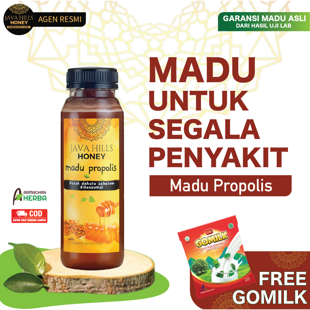 

[ COD + GARANSI ][ GRATIS GOMILK ] MADU JAVA HILLS PROPOLIS | Meredakan Asam urat, Kolestrol, Stroke, Hepatitis, Jantung, dll Netto 320 gr