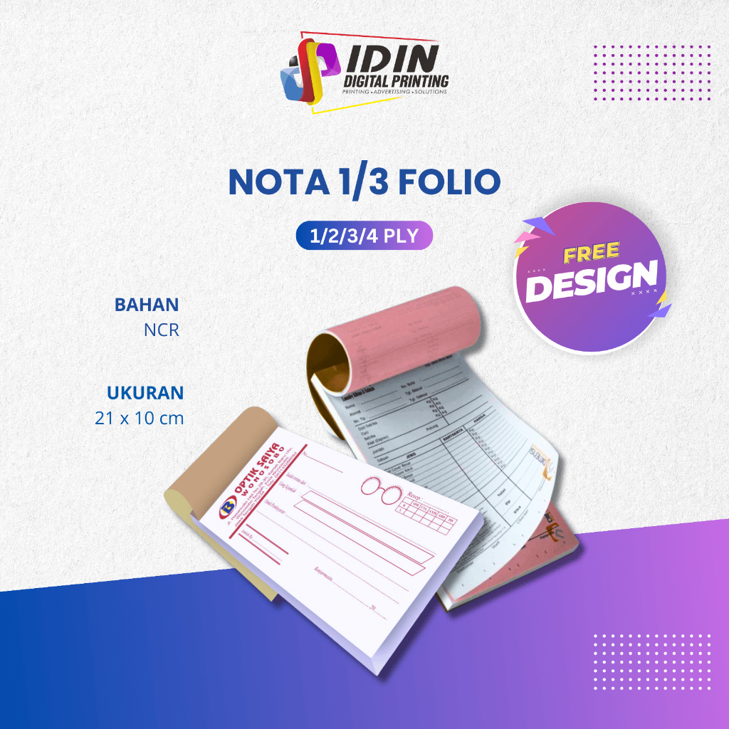 

Cetak Nota Faktur 1 Ply 1/3 Folio Total 30 Buku Custom Usaha Toko - Percetakan Idin Digital Printing