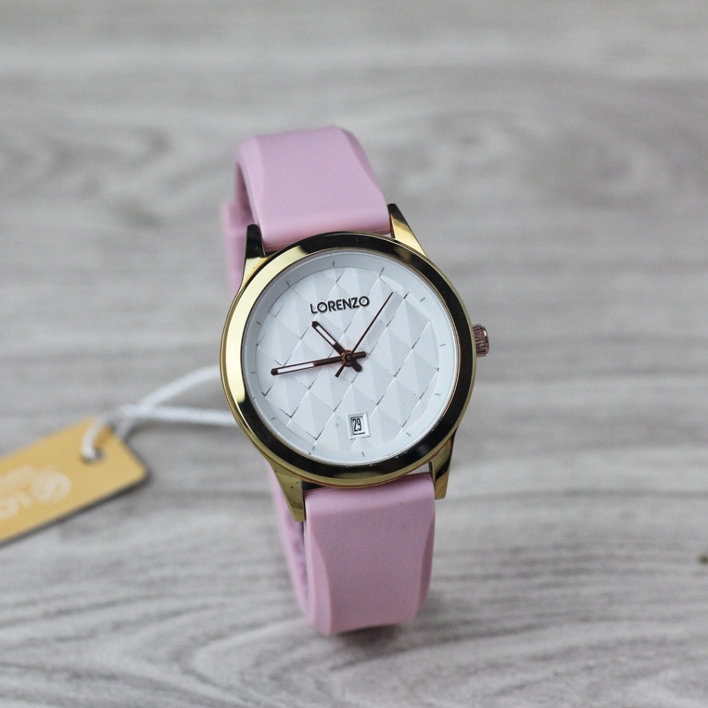 Jam tangan Wanita Lorenzo 1034 tali karet tanggal aktif analog original