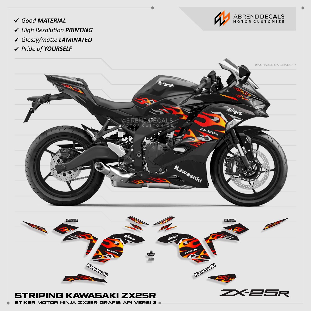 STRIPING ZX25R GRAFIS API VERSI 3 / STIKER MOTOR KAWASAKI NINJA ZX25R FIRE GRAPHIC / STIKER ZX25R