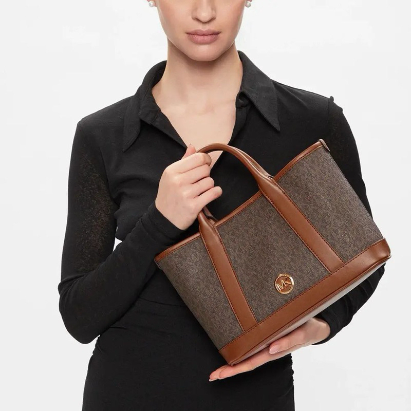 Michael Kors MK Luisa Small Signature Logo Satchel Tote Bag in Monogram Canvas