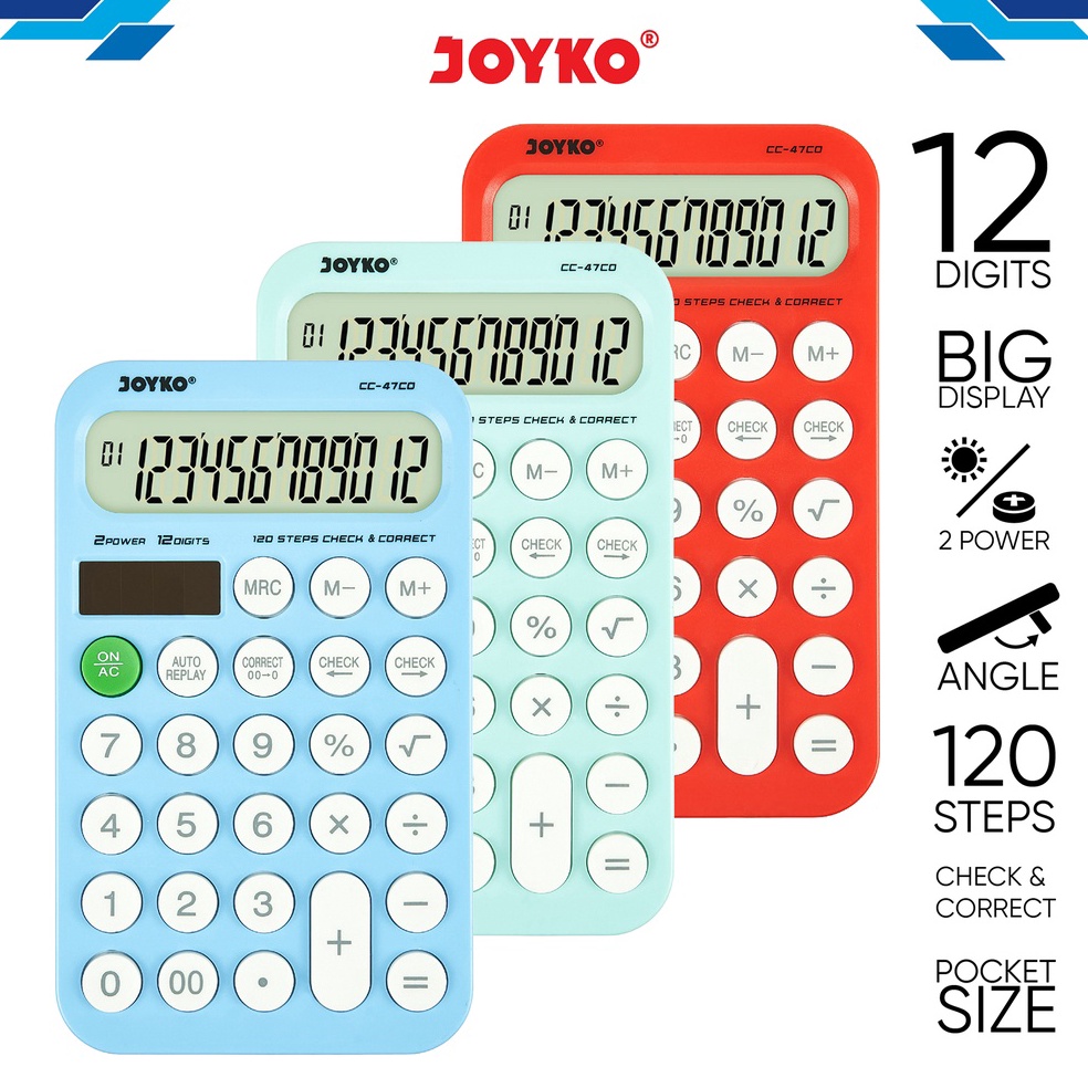

Calculator Kalkulator Joyko CC47CO 12 Digits Check Correct KODE E5F7