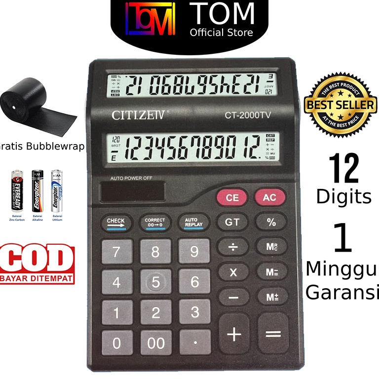 

Kalkulator 2 Layar CT2TV 12 Digit Calculator Check Dual 2 Power KODE L4T5
