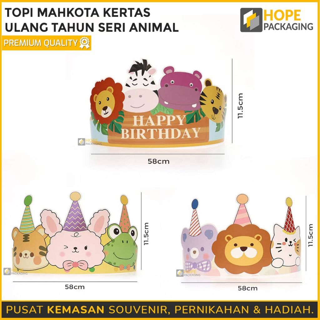 Topi Mahkota Kertas Ulang tahun / Topi Ulang Tahun Animal / Topi pesta Anak / Dekorasi Birthday Part