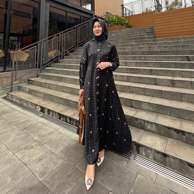 New monogram set hijab ~ gamis monogram ~ monogram dress ~ gamis printing ~