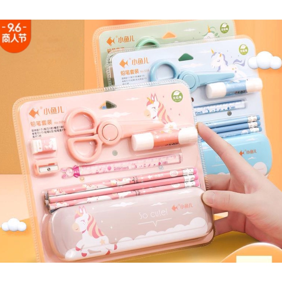 

KODE L4L6 Set Alat Tulis Siswa Kartun Anakanak 7 Buah Set Penghapus Pensil Rautan Pensil Kotak Pensil Penggaris