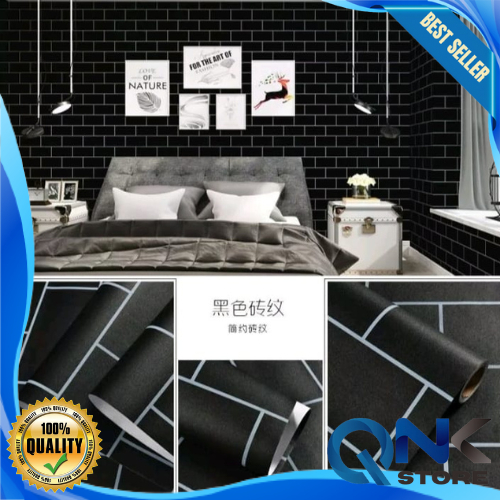 Wallpaper Dinding Motif Bata Hitam Konblok 45cm x 5m Wallpaper Sticker Dinding Bata Hitam Konblok