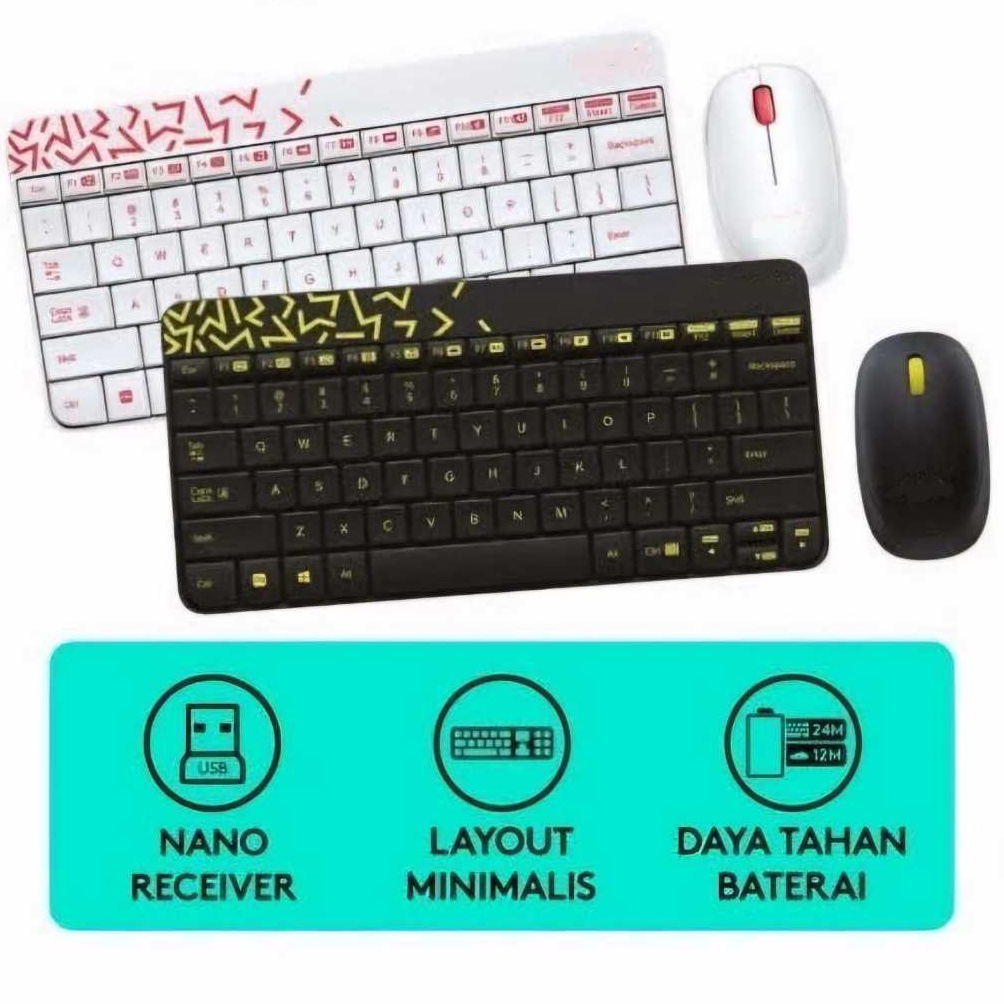 Paket Wireless Combo Keyboard  Mouse Mk24  M212 Mini keyboard e K2B8