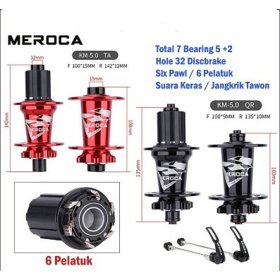 Meroca KM 5.0 Hub Freehub QR TA Thru Axle 5 + 2 Bearing Sixpawl 32H