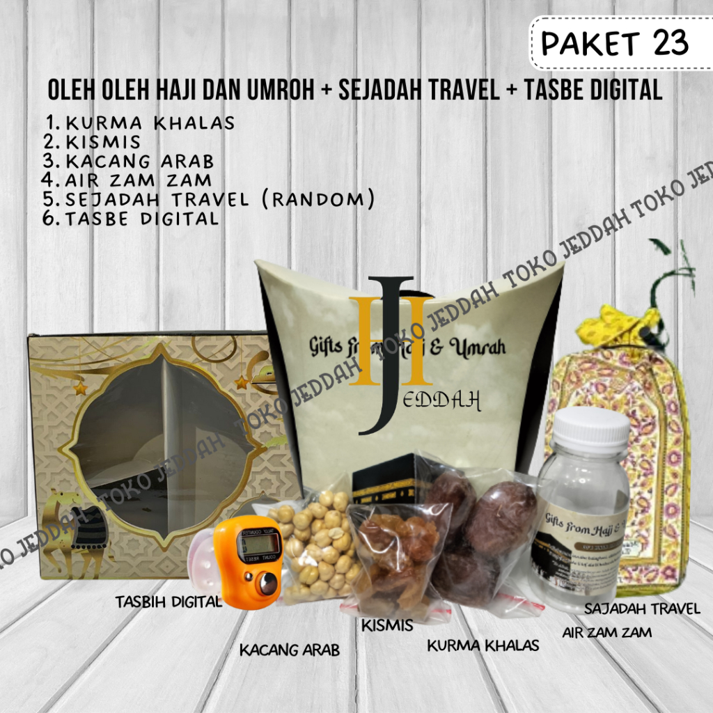 

Paket Hemat Oleh Oleh Haji Umroh ISI 100PCS Pasuhe + Sajadah Travel + Tasbih Digital