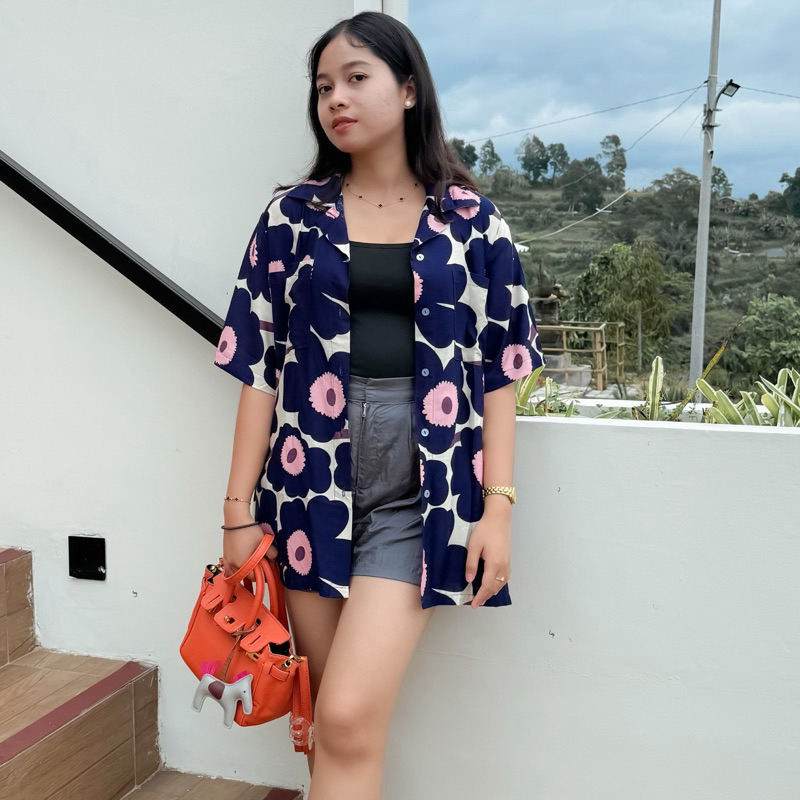 kemeja korea motif bunga // silsi kemeja// kemeja oversize // kemeja wanita
