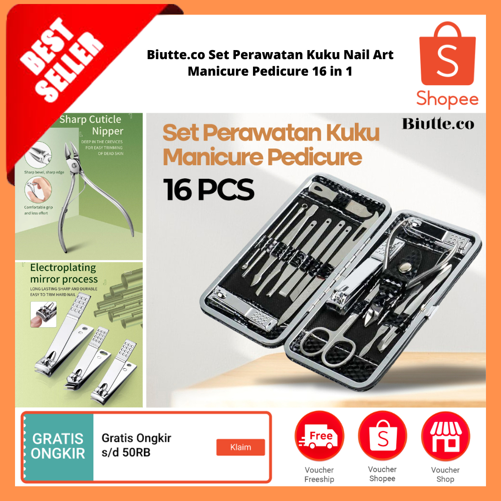 Set Perawatan Kuku Nail Art Manicure Pedicure 16 in 1 / Gunting Kuku Portabel Set Manikur Pedikur