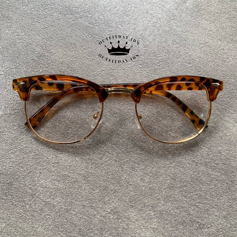 Kacamata Clubmaster Leopard Lensa Antiradiasi Blueray/Engsel Besi