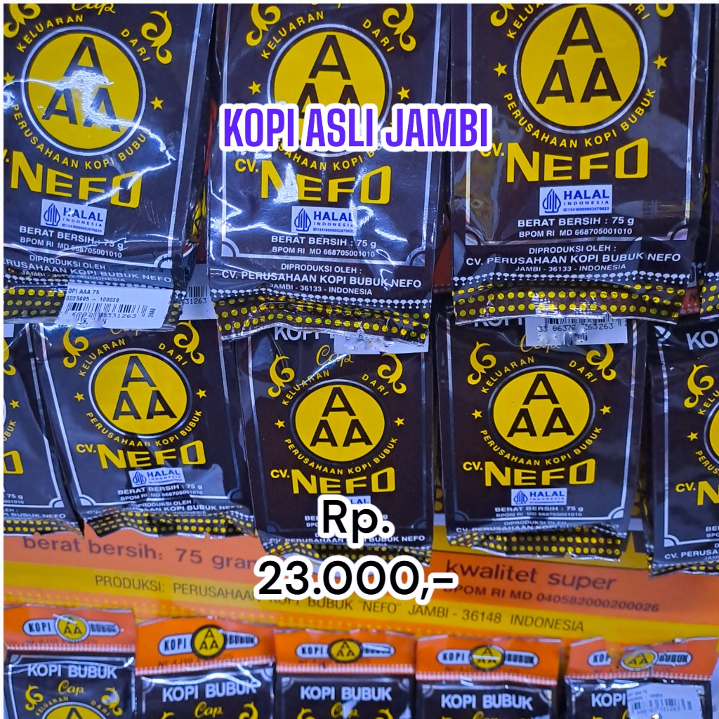 

KOPI AAA, KOPI KHAS OLEH-OLEH JAMBI, BERAT 75 GRAM