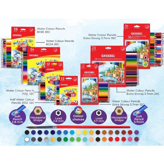 

PRODUK TREND GREEBEL Pensil warna Classic dan Watercolor 12 24 36 warna
