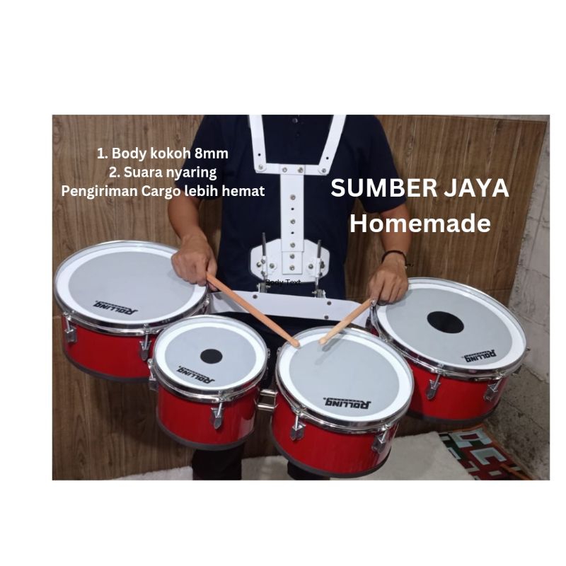 triotom quartom quintom drumband body tebal dan kokoh suara mantap gratis stik harnes pengait