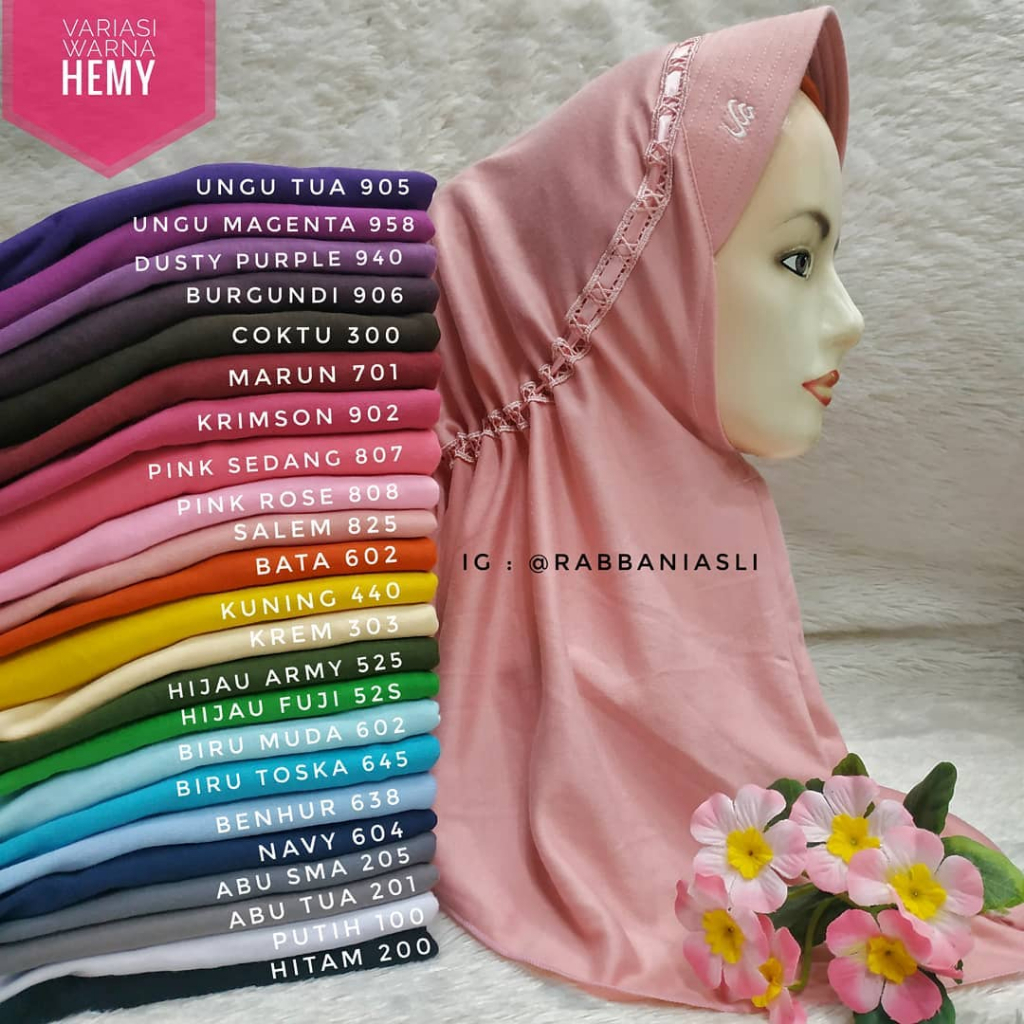 Size S Rabbani Asli Kerudung Hijab Jilbab Sekolah instan HEMY Warna lengkap