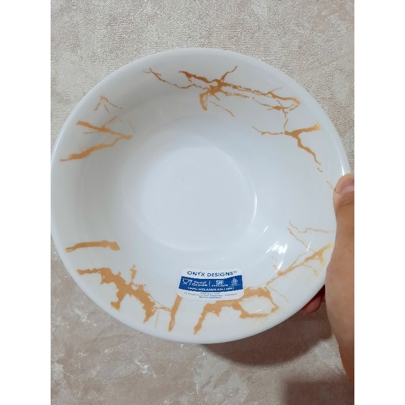 Mangkok Makan Melamin 7 Inch Motif Gold Marmer Merek Onyx 2407AAE