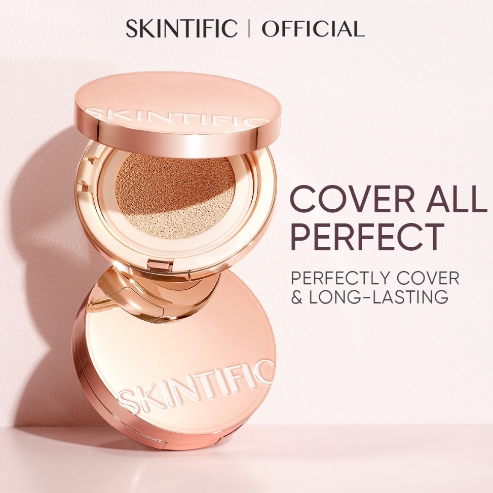 SKINTIFIC  Cover All Perfect Cushion 11ml  Cushion Foundation Concealer Primer Skin Tint Foundation 