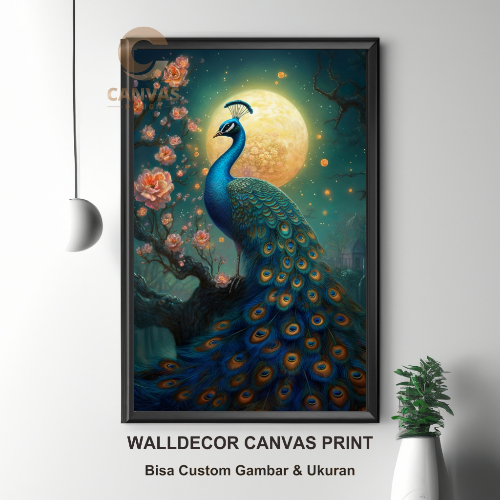 Hiasan dinding burung merak aestetic + bIngkai - Wall Decor Canvas Print