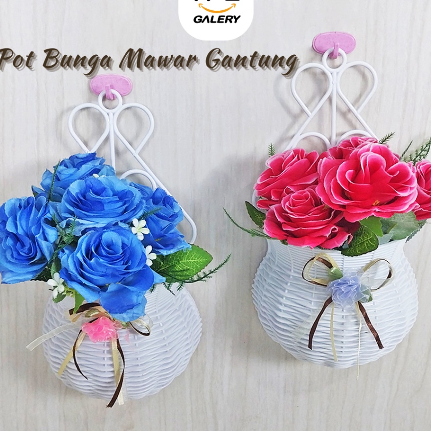 Eksklusif Tanaman Hias Plastik Bunga Mawar Hias Gantung Dinding Cantik Artifical Flower Pot Bunga Ga