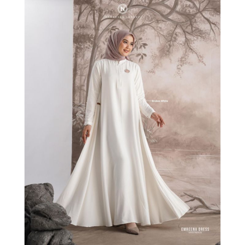 Emreena Dress Nadheera Gamis putih polos