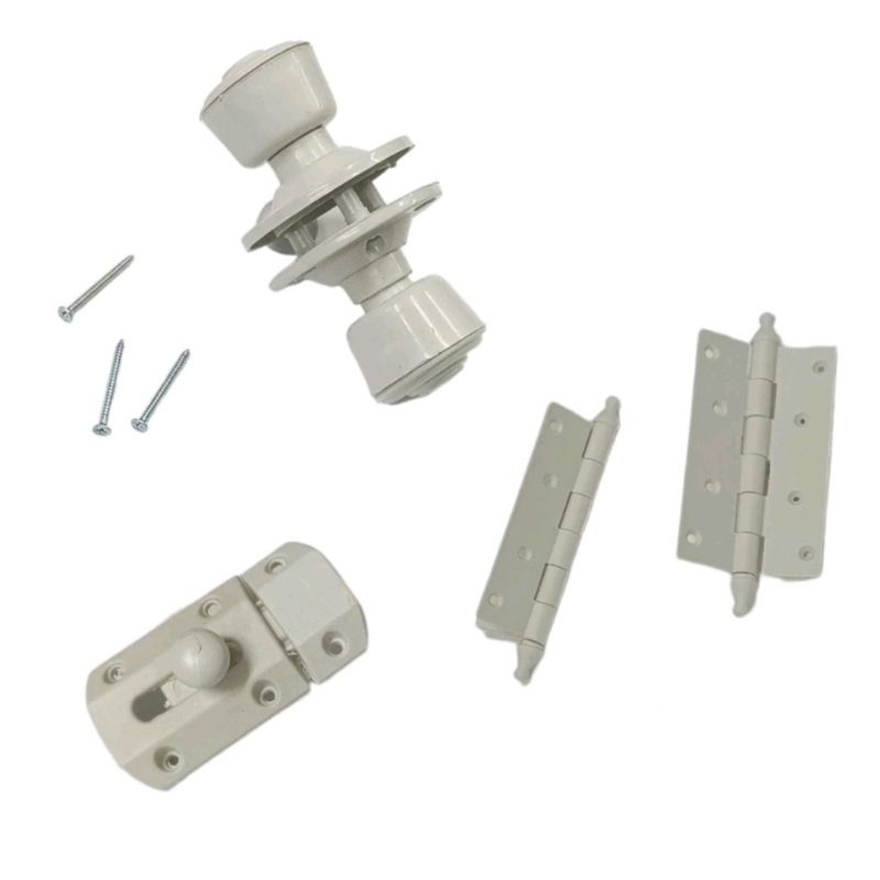 Perlengkapan Pintu Kamar Mandi PVC Plastik Engsel Handel + Grendel