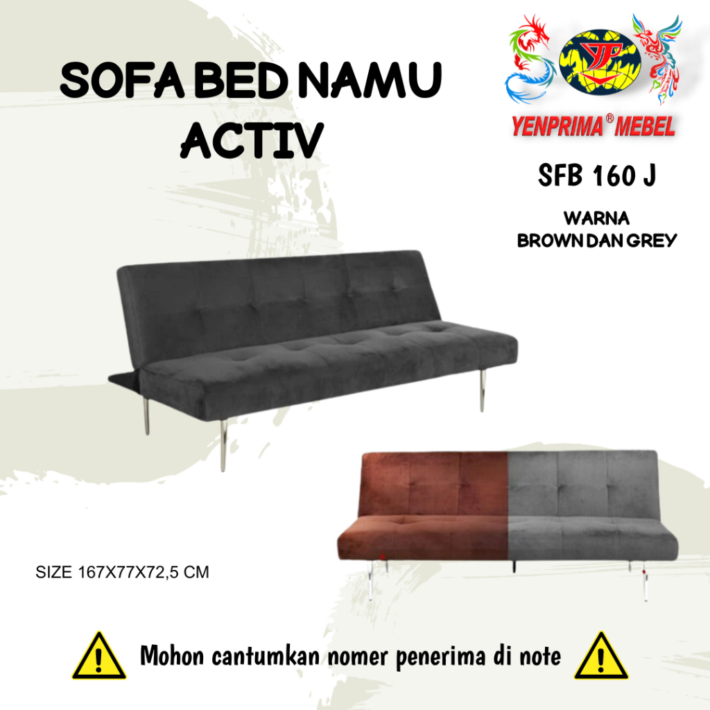 [YENPRIMA] ACTIV Sofa Bed / SofaBed Minimalis NAMU SFB 160 J Kaki Stainless Kuat / Grey / Brown