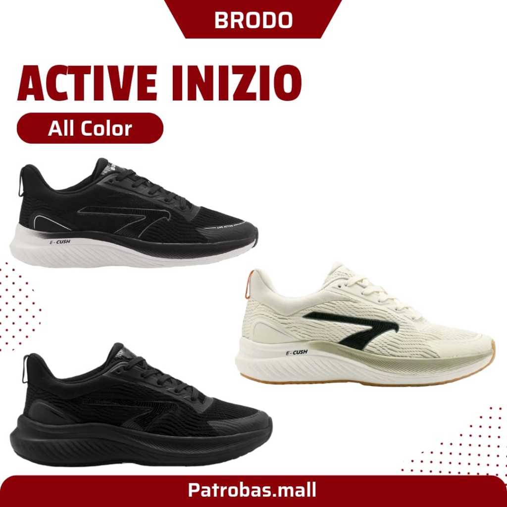 BRODO Active Inizio Black White Sepatu Sneakers Running Olahraga Lari Pria Hitam Putih Original