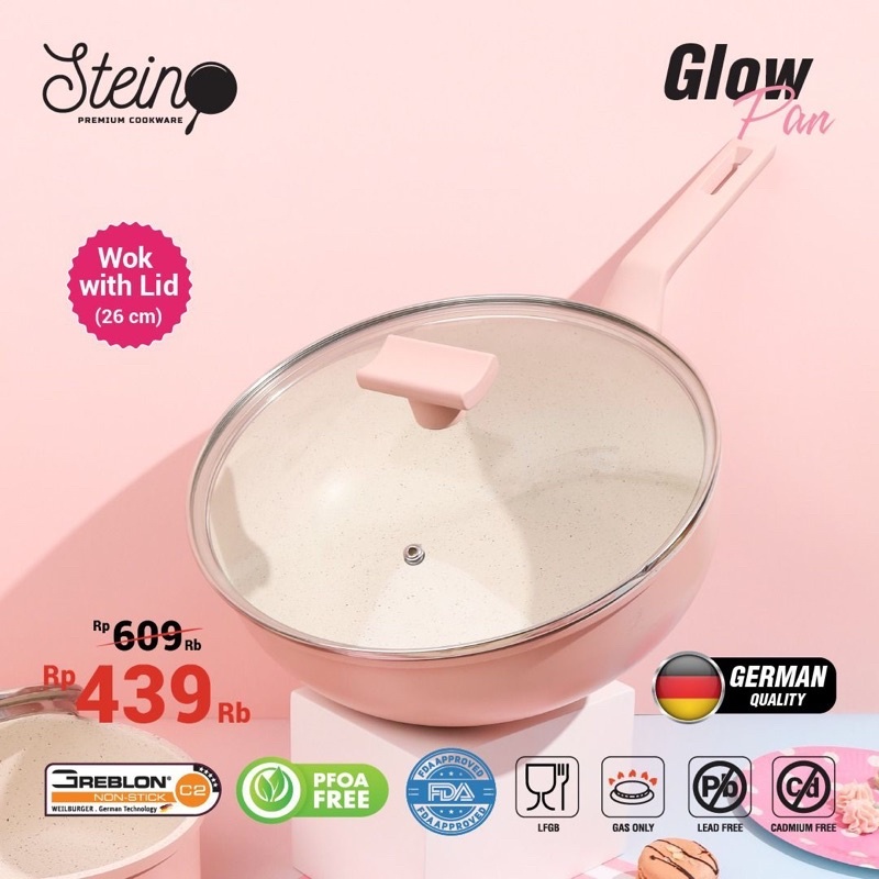 Steincookware Wajan Penggorengan Anti Lengket Fry Wok Marble Glow pan Pink 26 cm