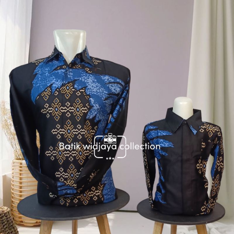 batik couple ayah anak hitam biru limited edition batik widjaya colection cod_batik biru hitam coupl