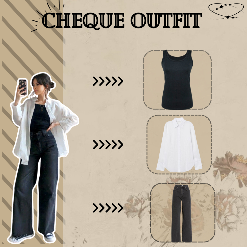 Sarahah Set 87 | Setelan Kemeja Oversize Putih | Kaos Tanpa Lengan Hitam | Celana Kulot Jeans Snow B