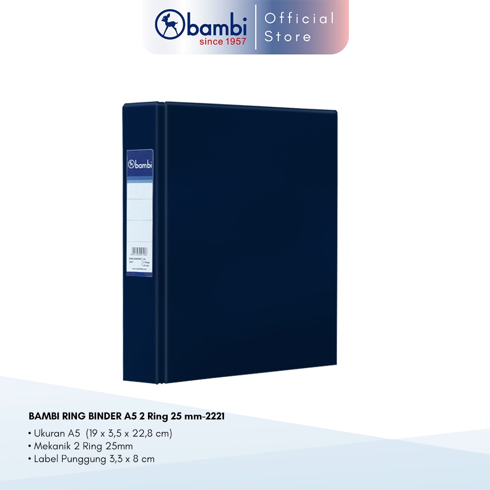 

Bambi Ring Binder A5 2 Ring D-Type Blue SMALL SIZE 25 mm