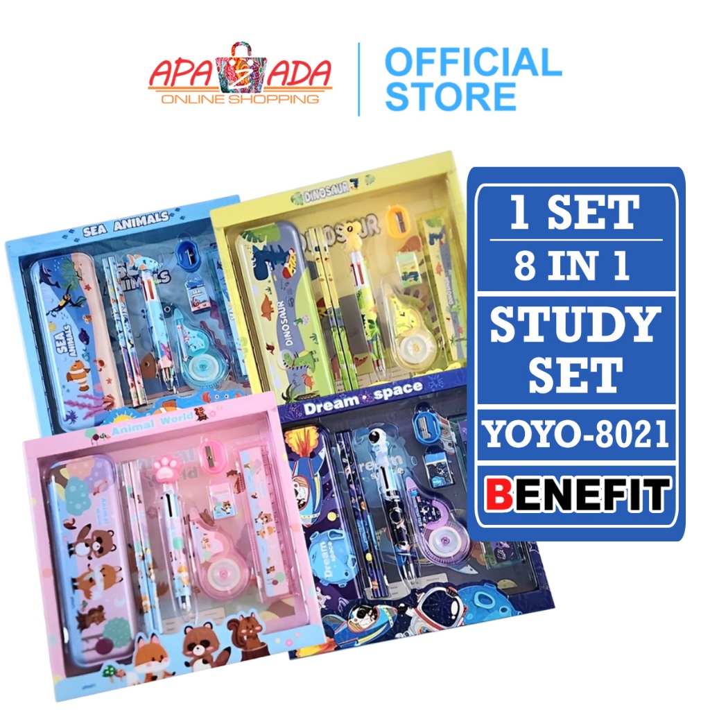 

Apazada - Stationery Set Isi 8 / Study Set YOYO-8021 / Set Perlengkapan Alat Tulis 8 in 1