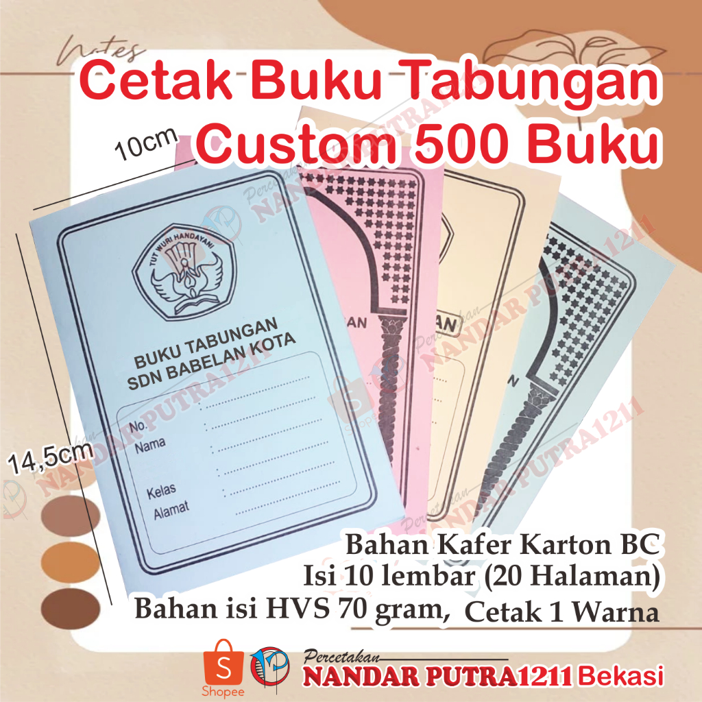 

500 BUKU TABUNGAN SEKOLAH CUSTOM/BUKU TABUNGAN CUSTOM (Ukuran 1/4 a4)