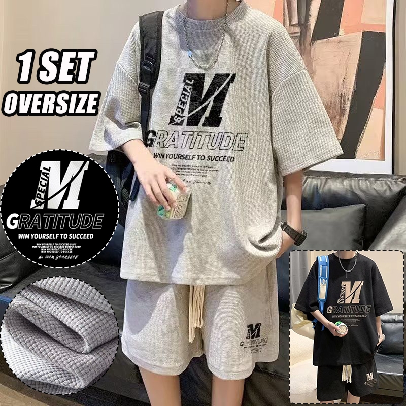 Baju setelan pria/Set pria oversize/Setelan kaos dan celana pendek/kaos oversize pria+celana pendek 