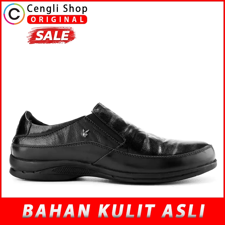 PLAYBOY SEPATU PANTOFEL PRIA ORIGINAL KULIT ASLI ORI FORMAL SLIP ON HITAM PLH4