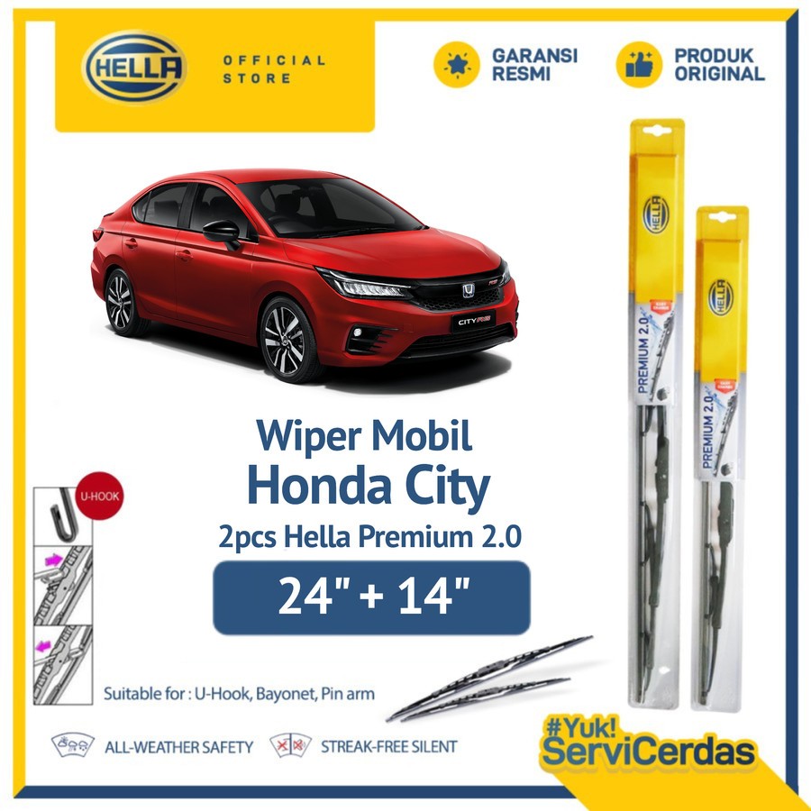 Wiper Mobil HONDA City 2009 - On 24" + 14" (2pcs) - HELLA Premium 2.0
