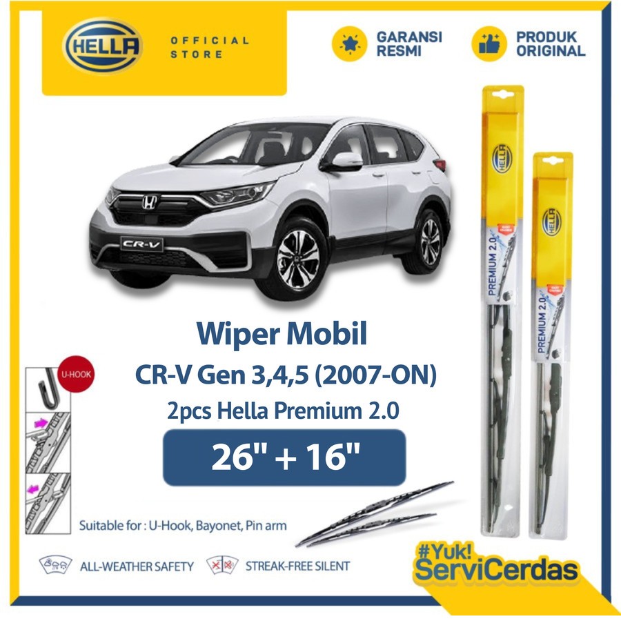Wiper Mobil HONDA CRV Gen 3-5 2007-On 26" + 16" (2pcs) - HELLA Premium 2.0